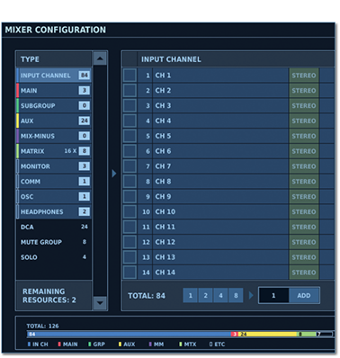 Roland M-5000 Mixer Configuration setup screen